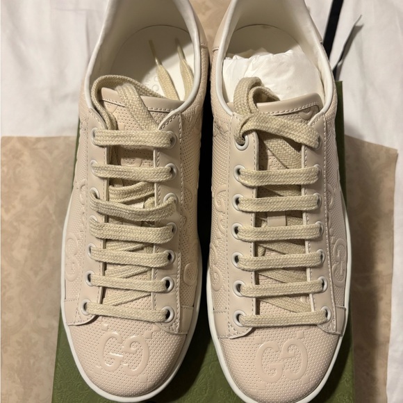 Gucci Embossed Ace Cream Sneakers - Picture 1 of 11